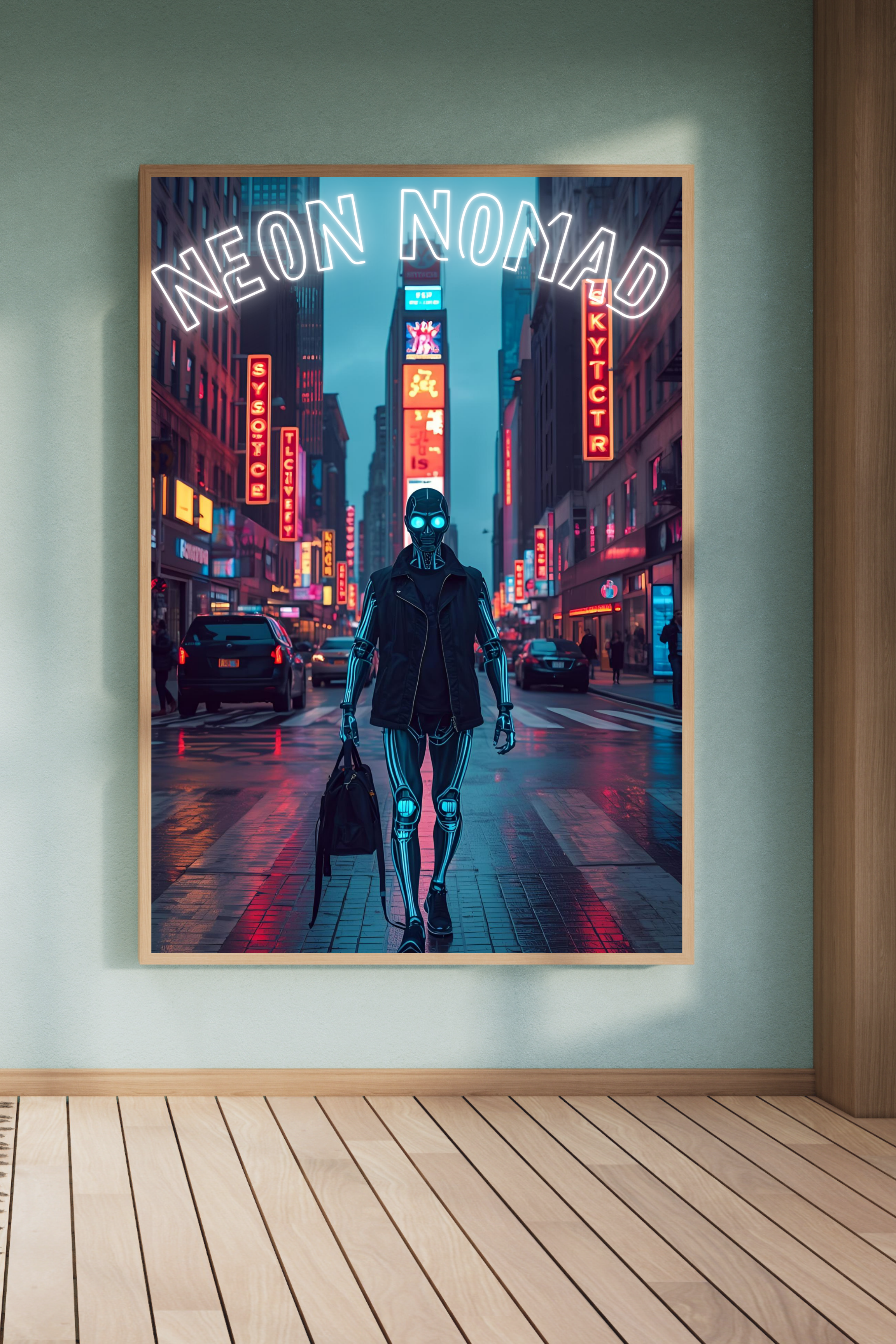 ⚡ Neon Nomad – Cyberpunk Digital Wall Art (Instant Download)